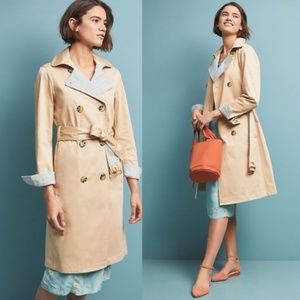 Anthropologie Gingham Trench Coat Size Large